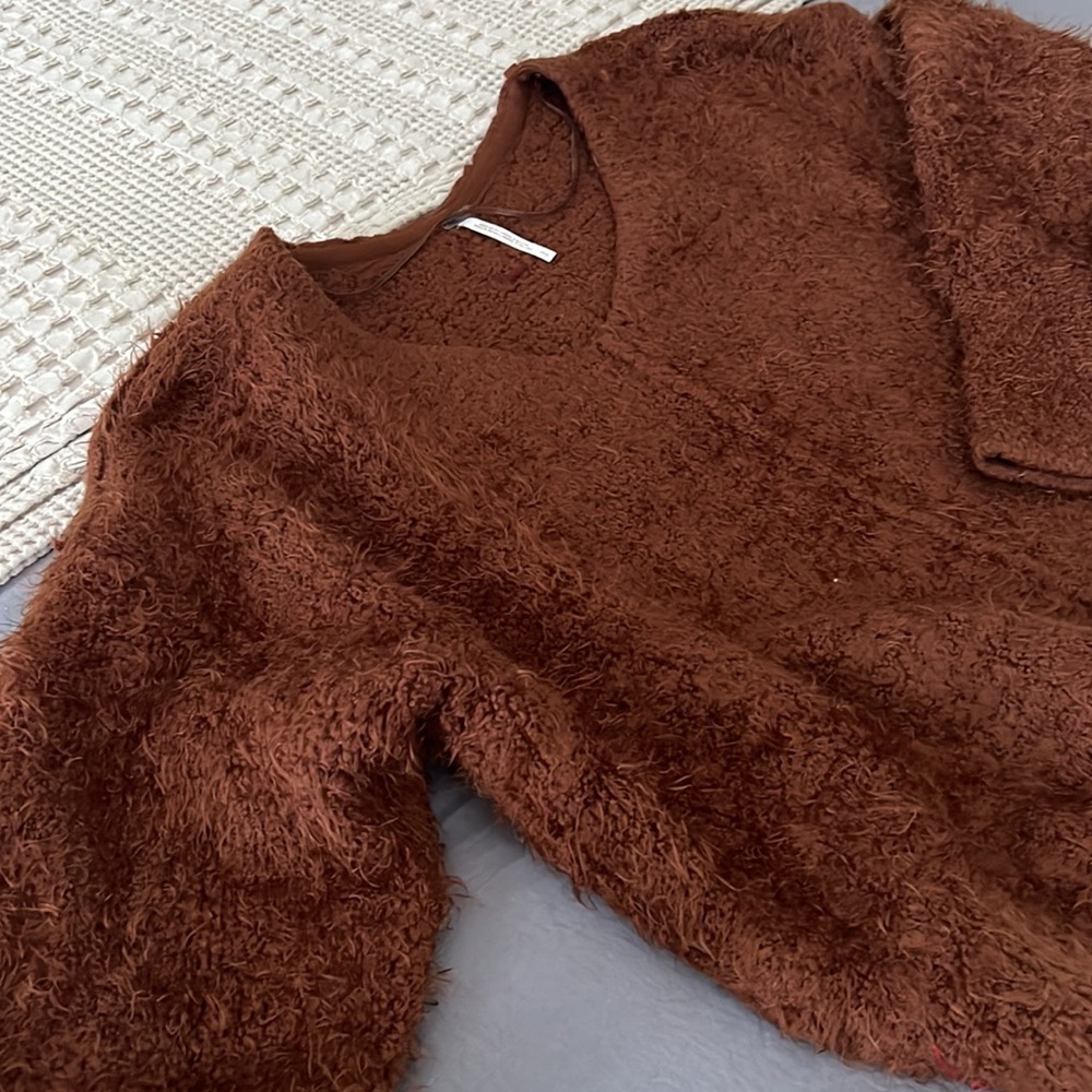 FREE PEOPLE BROWN FUZZY SWEATER S - Picture 9 of 10